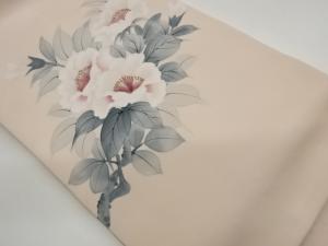 秀峰作　塩瀬金彩手描き抽象牡丹模様名古屋帯